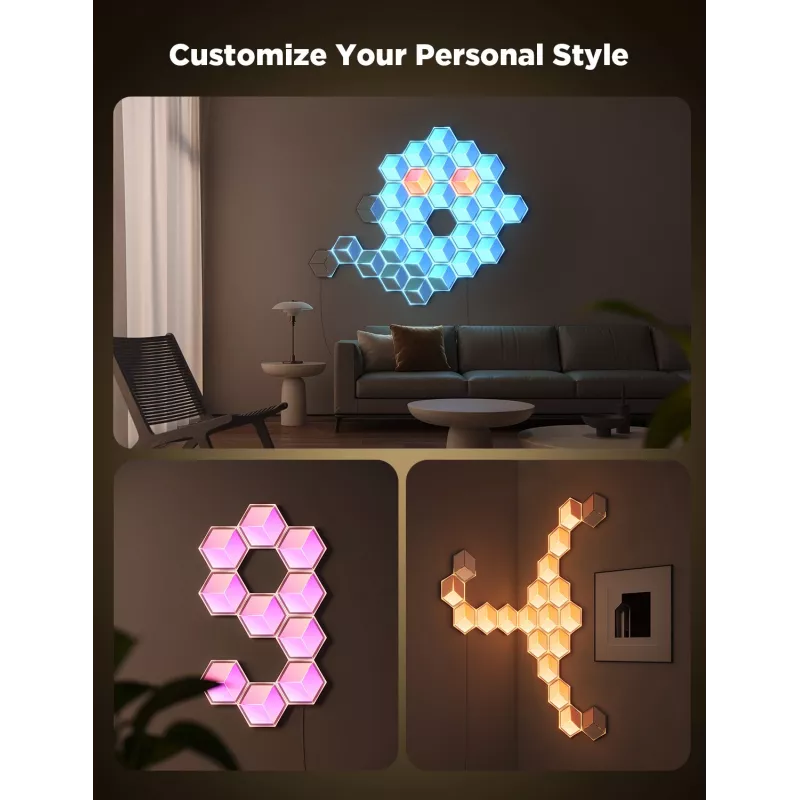 Set di lampade da parete smart Govee Glide Hexagon Light Panels Ultra pacchetto di espansione – Wi-Fi/Bluetooth, ingresso 36 V, grigio