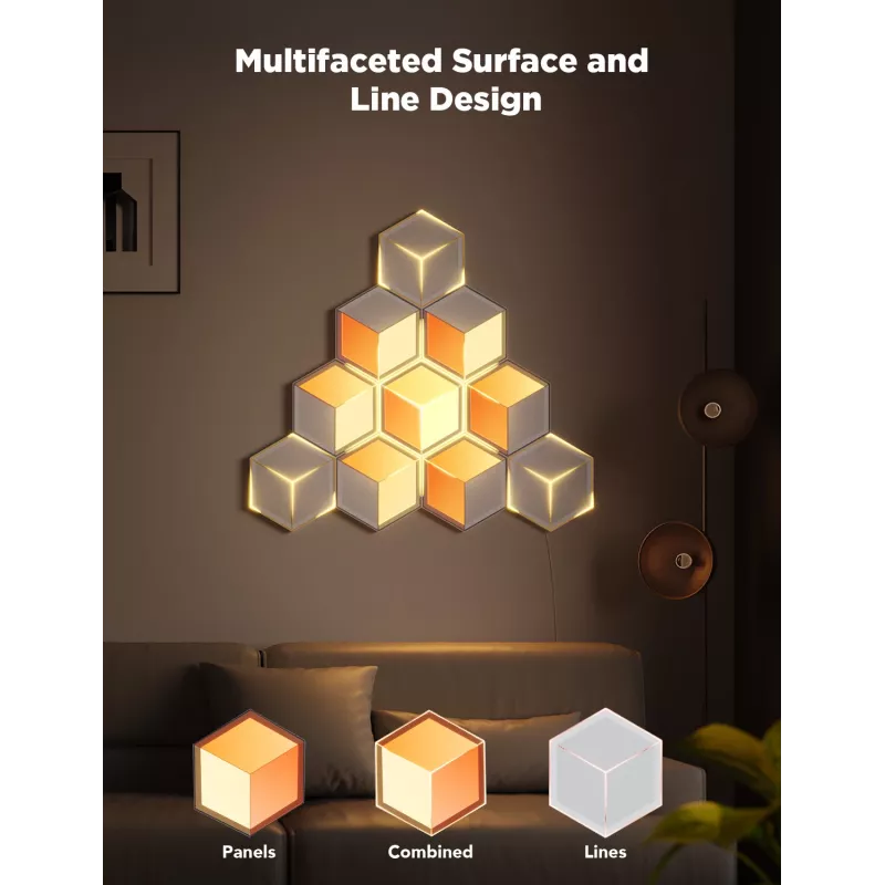 Set di lampade da parete smart Govee Glide Hexagon Light Panels Ultra pacchetto di espansione – Wi-Fi/Bluetooth, ingresso 36 V, grigio