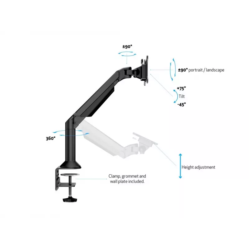 Multibrackets M VESA Gas Lift Arm supporto da scrivania o a parete Basic nero morsetto/fissaggio a vite 10 kg