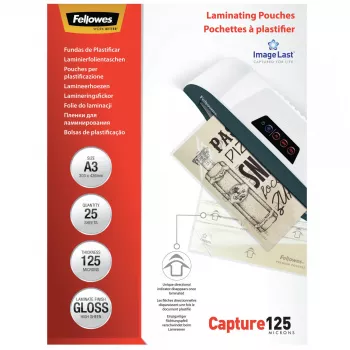 Fellowes ImageLast A3 125 micron pellicole per laminazione - confezione da 25, lucide, trasparenti, A3, 0,125 mm, 436 mm, 310 mm