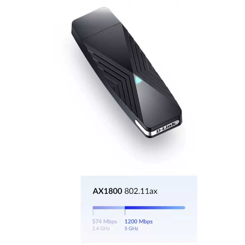 D-Link AX1800 adattatore USB Wi-Fi, wireless, USB, WLAN, Wi-Fi 6 (802.11ax), 1800 Mbit/s, nero