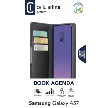 Cellularline Book Agenda 2 - Galaxy A57 custodia stile libro in similpelle con chiusura magnetica, funzione stand e protezione RFID/NFC per carte contactless.