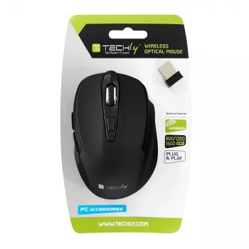 Techly IM 102-WBK mouse da ufficio per destrimani RF wireless ottico 1600 DPI