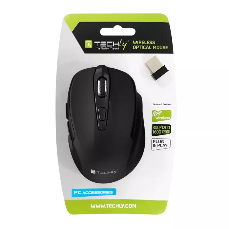 Techly IM 102-WBK mouse da ufficio per destrimani RF wireless ottico 1600 DPI