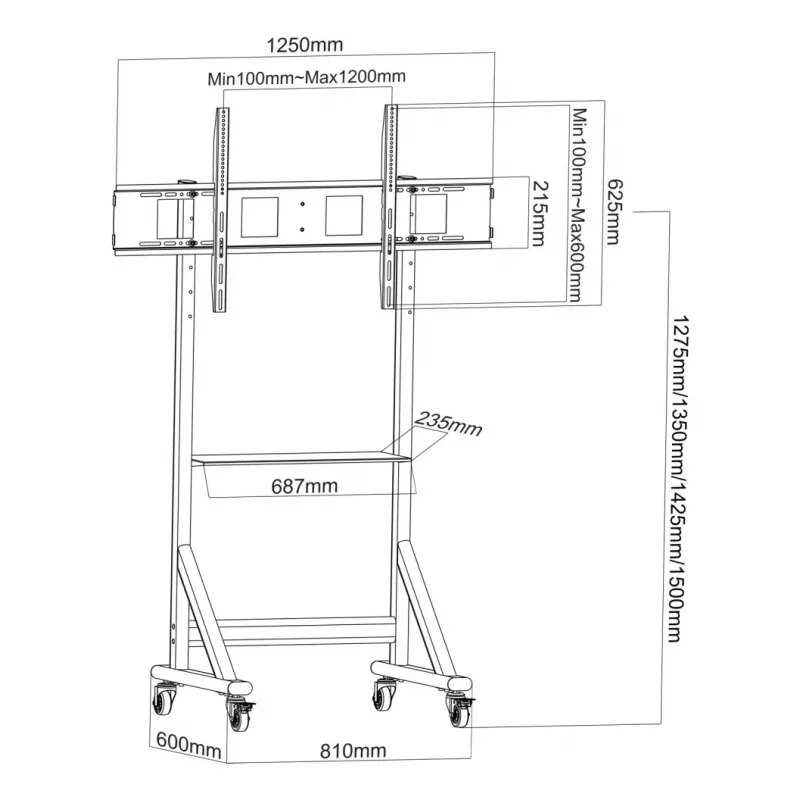 Techly ICA-TR7412 supporto/stand per TV 2,54 m (100 pollici) nero