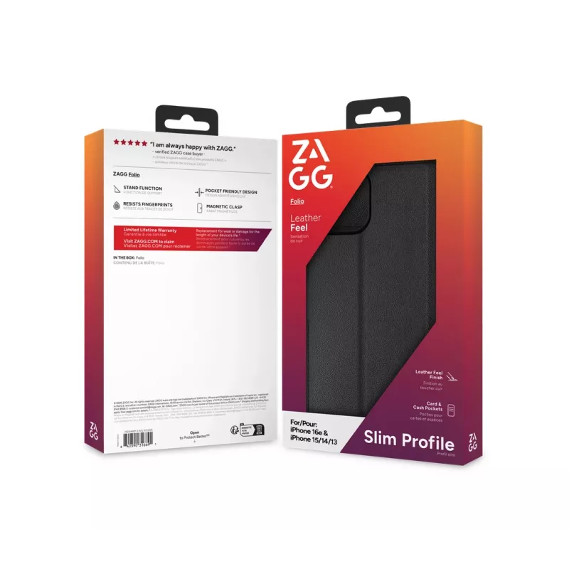 ZAGG Folio custodia iPhone 17e/16e/15/14/13 nero, Folio, Apple, iPhone 17e/16e/15/14/13, 15,5 cm (6,1 inch), nero