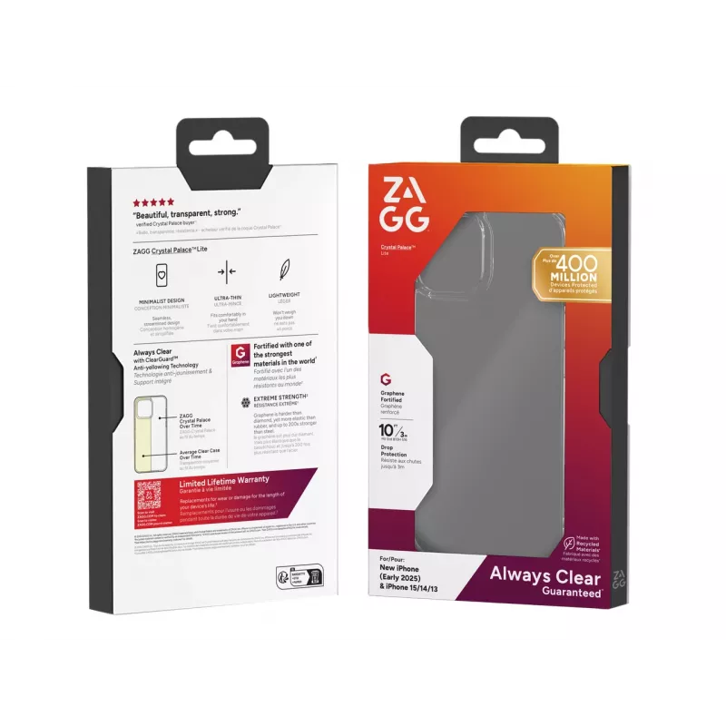 ZAGG Crystal Palace Lite custodia Apple iPhone 17e/16e/15/14/13, cover, Apple, iPhone 17e/16e/15/14/13, 15,5 cm (6,1 inch), trasparente