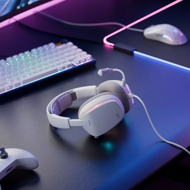 Glorious Gaming Glorious GHS Eternal RGB - headset gaming stereo RGB per PC, PS5, PS4, Switch - driver angolari ottimizzati, microfono rimovibile regolabile e cristallino, USB-C - durevole, comfort per tutto il giorno e la notte - bianco