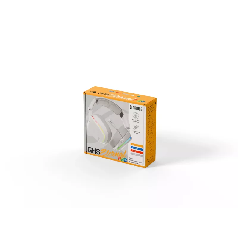 Glorious Gaming Glorious GHS Eternal RGB - headset gaming stereo RGB per PC, PS5, PS4, Switch - driver angolari ottimizzati, microfono rimovibile regolabile e cristallino, USB-C - durevole, comfort per tutto il giorno e la notte - bianco