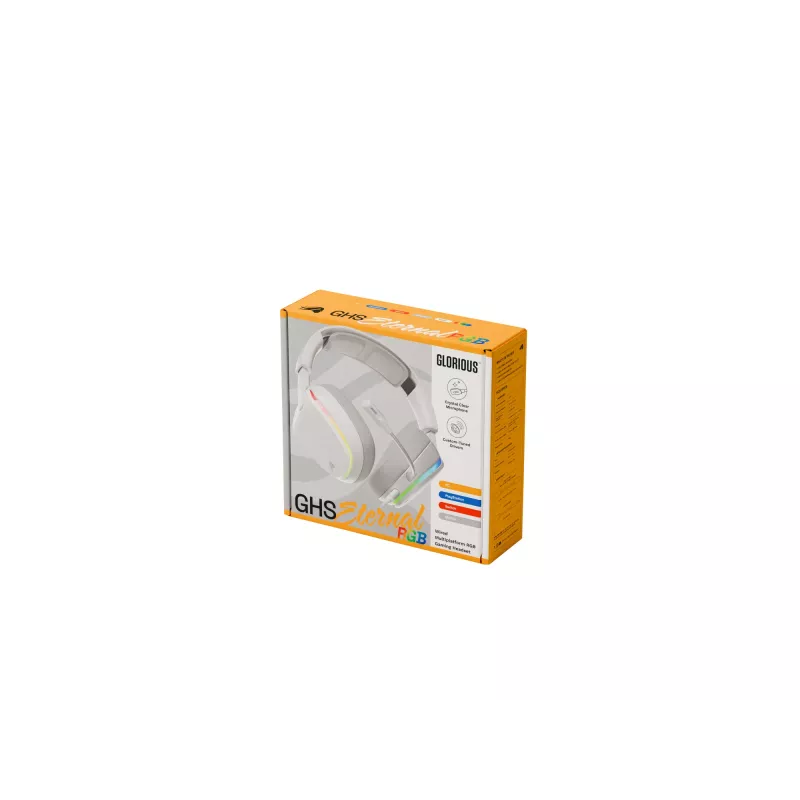 Glorious Gaming Glorious GHS Eternal RGB - headset gaming stereo RGB per PC, PS5, PS4, Switch - driver angolari ottimizzati, microfono rimovibile regolabile e cristallino, USB-C - durevole, comfort per tutto il giorno e la notte - bianco