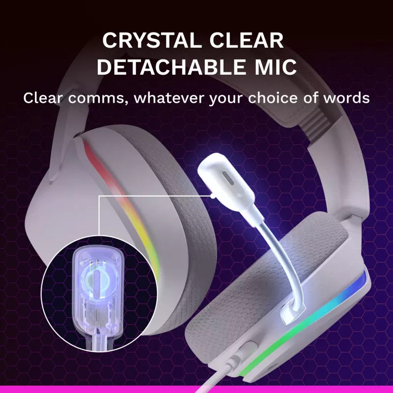 Glorious Gaming Glorious GHS Eternal RGB - headset gaming stereo RGB per PC, PS5, PS4, Switch - driver angolari ottimizzati, microfono rimovibile regolabile e cristallino, USB-C - durevole, comfort per tutto il giorno e la notte - bianco
