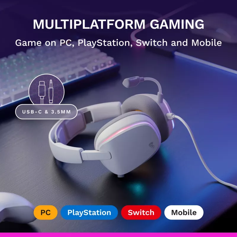 Glorious Gaming Glorious GHS Eternal RGB - headset gaming stereo RGB per PC, PS5, PS4, Switch - driver angolari ottimizzati, microfono rimovibile regolabile e cristallino, USB-C - durevole, comfort per tutto il giorno e la notte - bianco