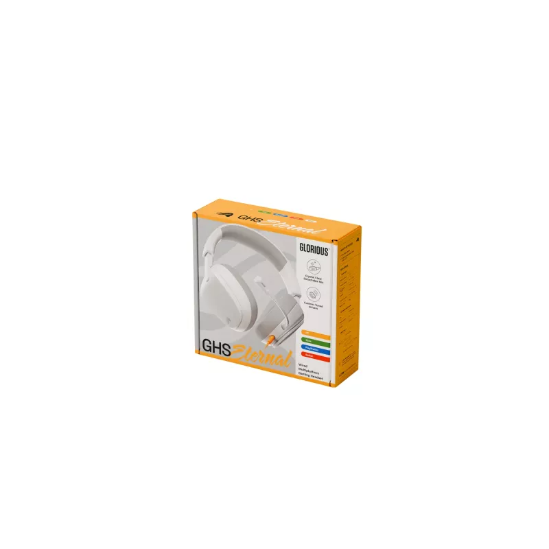 Glorious Gaming Glorious GHS Eternal - headset gaming stereo per PC, PS5, PS4, Xbox, Switch - driver angolari ottimizzati, microfono rimovibile regolabile e cristallino, 3,5 mm - durevole, comfort per tutto il giorno e la notte - bianco