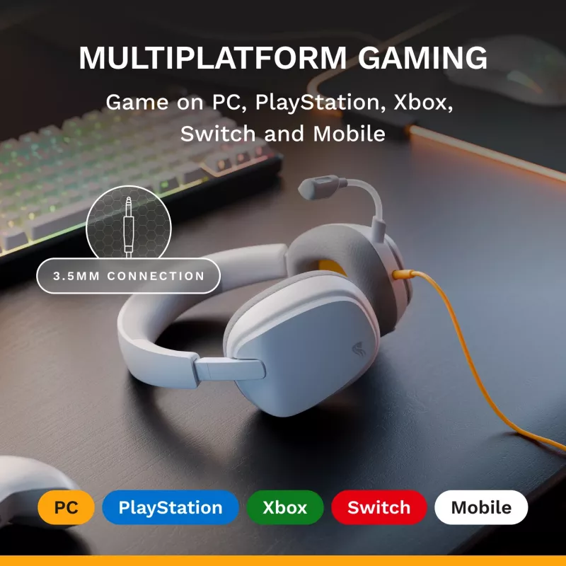 Glorious Gaming Glorious GHS Eternal - headset gaming stereo per PC, PS5, PS4, Xbox, Switch - driver angolari ottimizzati, microfono rimovibile regolabile e cristallino, 3,5 mm - durevole, comfort per tutto il giorno e la notte - bianco