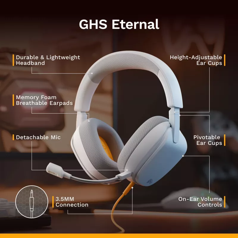 Glorious Gaming Glorious GHS Eternal - headset gaming stereo per PC, PS5, PS4, Xbox, Switch - driver angolari ottimizzati, microfono rimovibile regolabile e cristallino, 3,5 mm - durevole, comfort per tutto il giorno e la notte - bianco