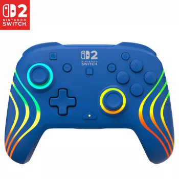 Gamepad con filo e wireless Turtle Beach Afterglow Wave blu per Nintendo Switch 2 – Bluetooth/USB-C, RGB, batteria ricaricabile integrata da 20 ore, cavo da 3 m