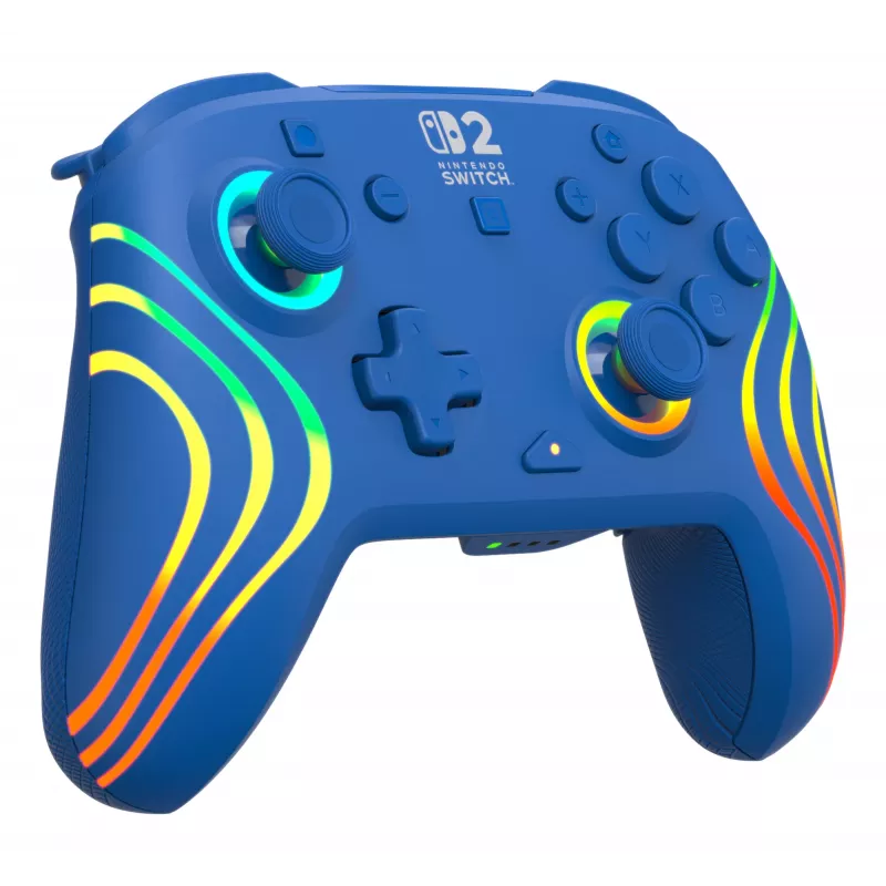 Gamepad con filo e wireless Turtle Beach Afterglow Wave blu per Nintendo Switch 2 – Bluetooth/USB-C, RGB, batteria ricaricabile integrata da 20 ore, cavo da 3 m