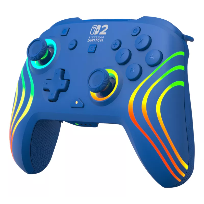 Gamepad con filo e wireless Turtle Beach Afterglow Wave blu per Nintendo Switch 2 – Bluetooth/USB-C, RGB, batteria ricaricabile integrata da 20 ore, cavo da 3 m