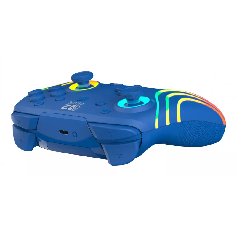 Gamepad con filo e wireless Turtle Beach Afterglow Wave blu per Nintendo Switch 2 – Bluetooth/USB-C, RGB, batteria ricaricabile integrata da 20 ore, cavo da 3 m