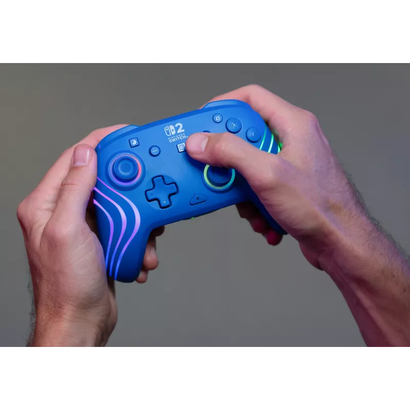 Gamepad con filo e wireless Turtle Beach Afterglow Wave blu per Nintendo Switch 2 – Bluetooth/USB-C, RGB, batteria ricaricabile integrata da 20 ore, cavo da 3 m