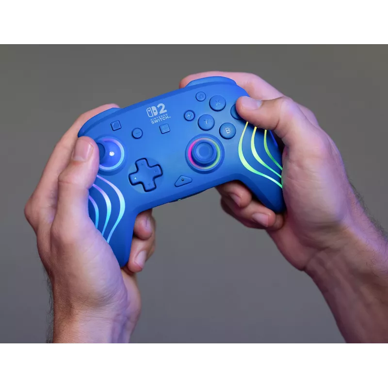 Gamepad con filo e wireless Turtle Beach Afterglow Wave blu per Nintendo Switch 2 – Bluetooth/USB-C, RGB, batteria ricaricabile integrata da 20 ore, cavo da 3 m