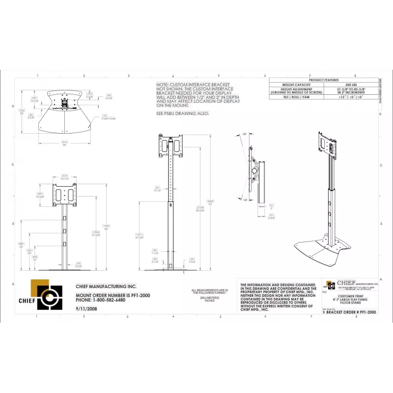 Chief PF1UB supporto monitor / stand 190,5 cm (75