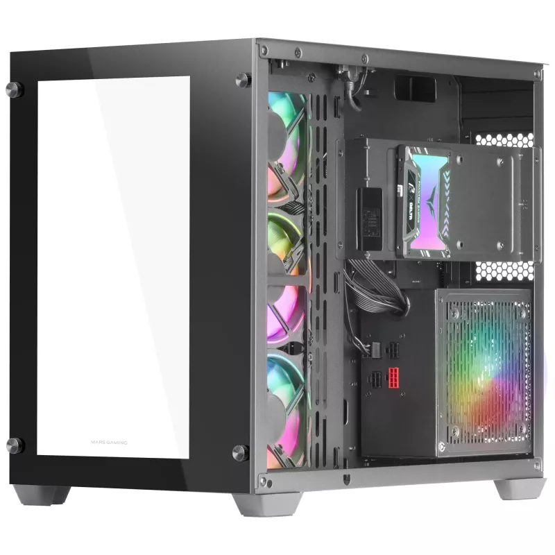 Mars Gaming MCV3 nero Custom XXL E-ATX gaming tower pannello frontale e laterale in vetro temperato struttura a doppia camera modulare