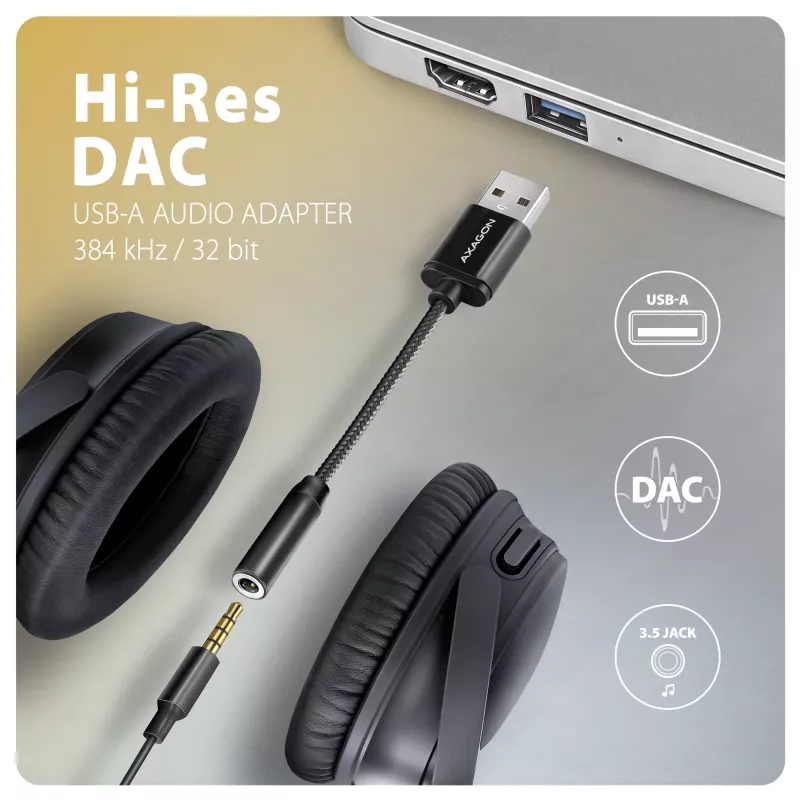 Axagon ADA-HA adattatore audio USB-A a jack 3,5 mm Hi-Res DAC, 384 kHz/32 Bit, stereo