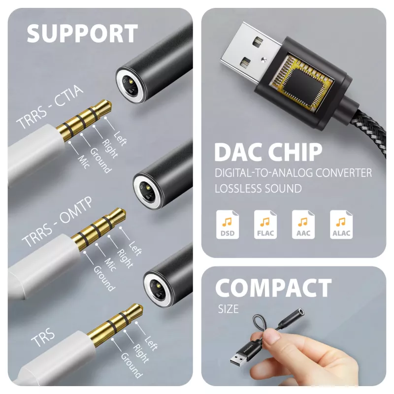 Axagon ADA-HA adattatore audio USB-A a jack 3,5 mm Hi-Res DAC, 384 kHz/32 Bit, stereo
