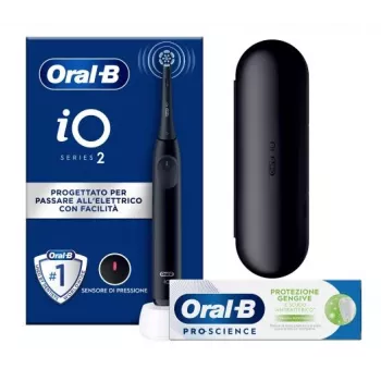 Spazzolino elettrico vibrante BRAUN Oral‑B iO2 per adulti nero — batteria ricaricabile integrata, 1 manico, 1 testina