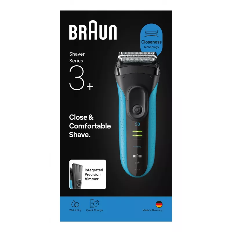 Rasoio elettrico BRAUN Series 3 3040 ricaricabile nero/blu, modello 3040