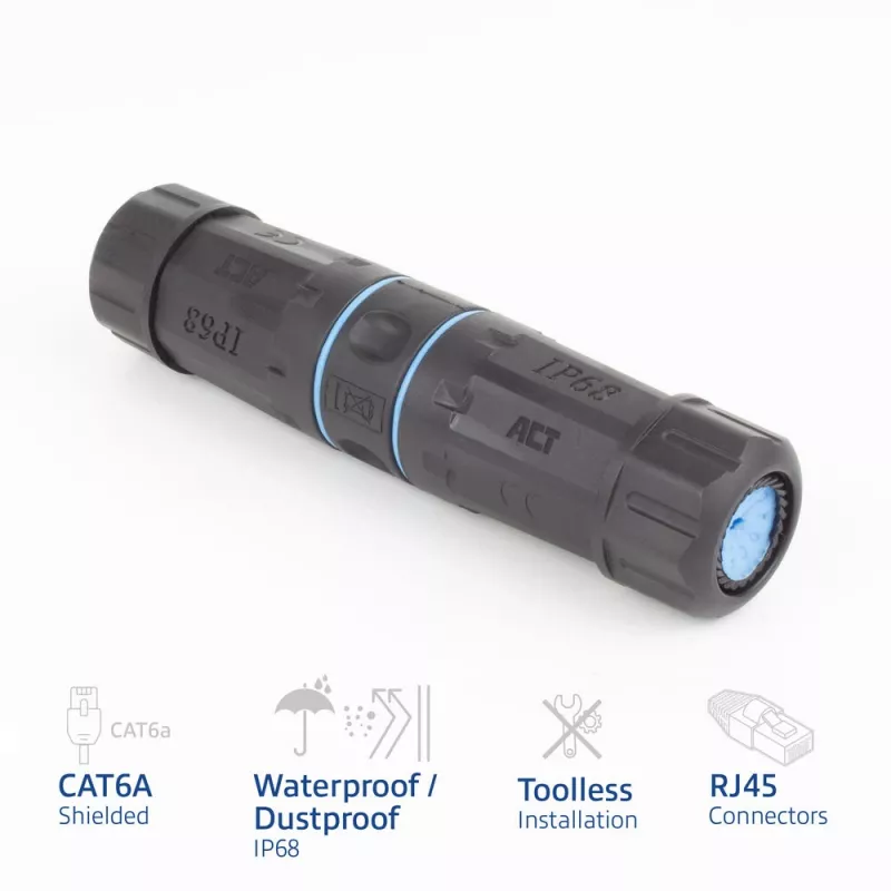 ACT Giunto RJ45 IP68 per esterno CAT6A schermato SD6522, giunto Ethernet inline CAT6A schermato