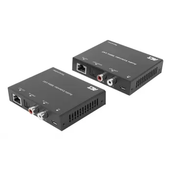 Set extender audio ACT AC7710 — digitale/analogico su Cat5e/Cat6 con DAC, TOSLINK I/O, fino a 300 m, alimentato via USB 5V