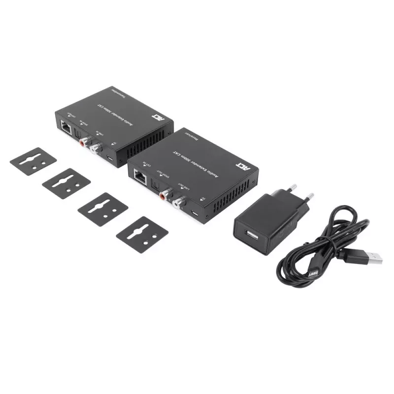 Set extender audio ACT AC7710 — digitale/analogico su Cat5e/Cat6 con DAC, TOSLINK I/O, fino a 300 m, alimentato via USB 5V
