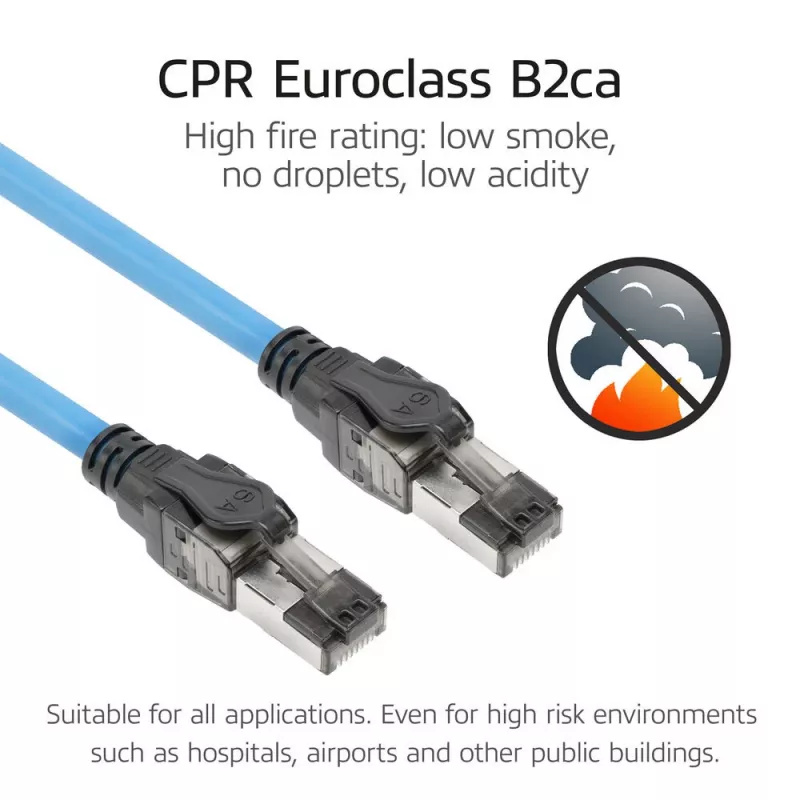 ACT Blu 75 metri S/FTP CAT6A B2ca PoE++ 100W cavo di installazione solido preassemblato, connettore RJ45 – connettore