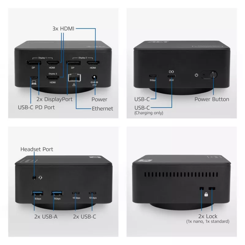 ACT docking station universale USB-C 4K, per 3 monitor HDMI/DisplayPort, DisplayLink