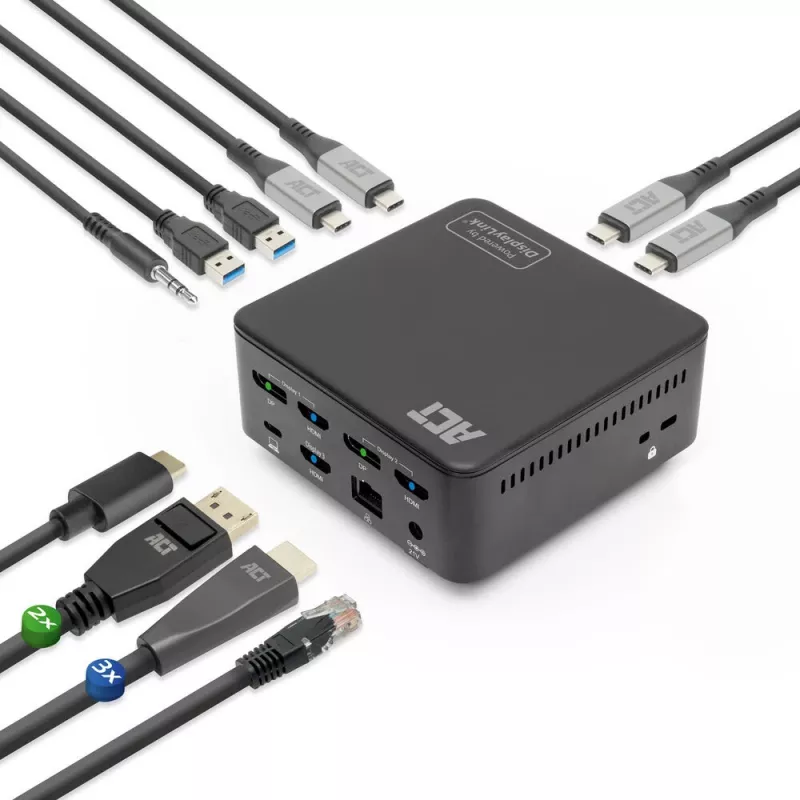 ACT docking station universale USB-C 4K, per 3 monitor HDMI/DisplayPort, DisplayLink