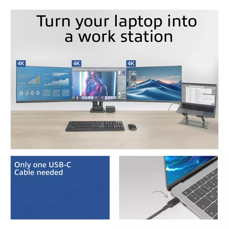 ACT docking station universale USB-C 4K, per 3 monitor HDMI/DisplayPort, DisplayLink