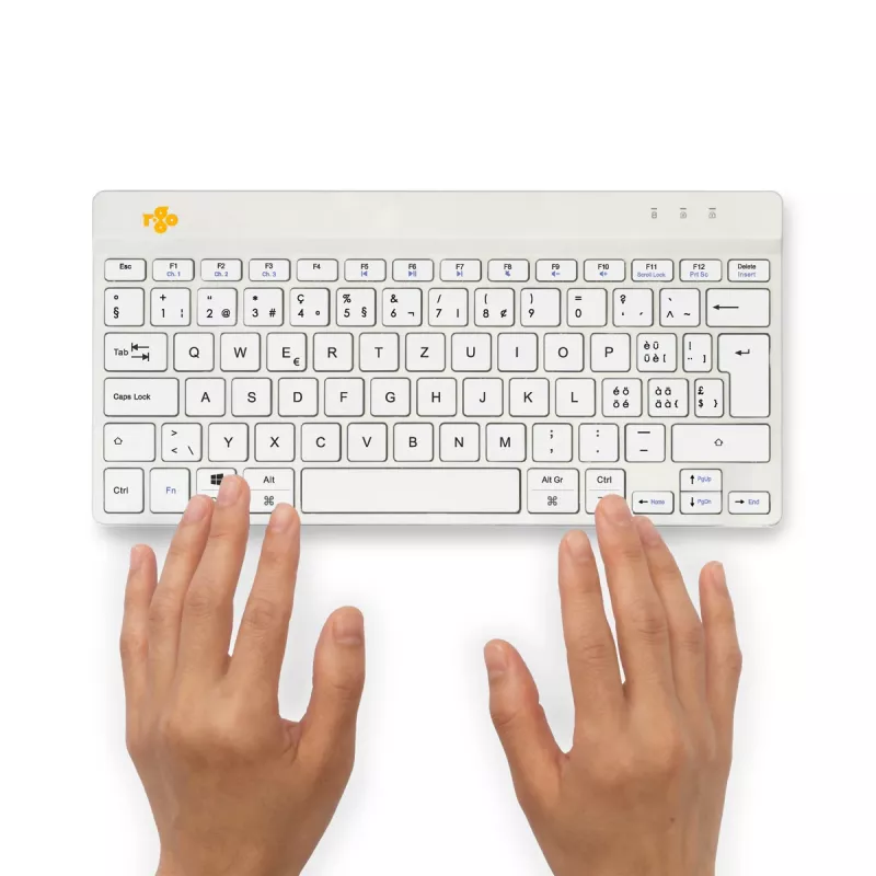 R-Go Tools tastiera ergonomica R-Go Compact Break, tastiera compatta con software per le pause, QWERTZ (CH), Bluetooth, bianco