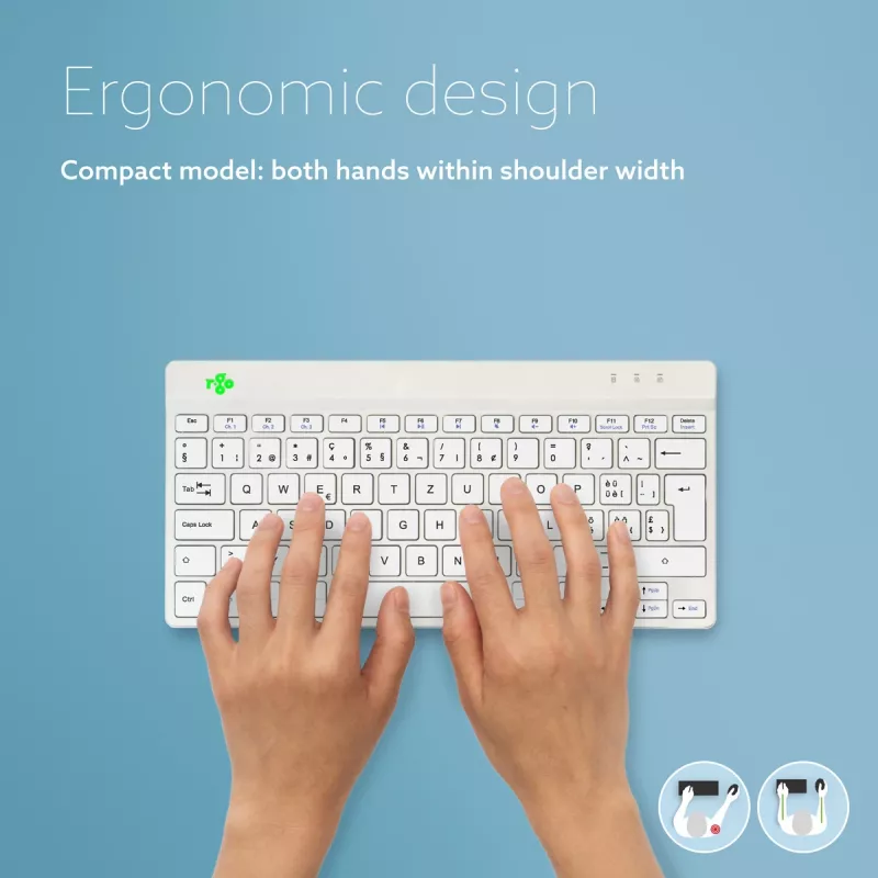 R-Go Tools tastiera ergonomica R-Go Compact Break, tastiera compatta con software per le pause, QWERTZ (CH), Bluetooth, bianco