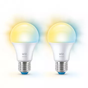 WiZ Bulb 60W A60 E27 x2, lampada intelligente, Wi-Fi/Bluetooth, bianco, Wi-Fi 4 (802.11n), 802.11b, 802.11g, LED, E27