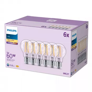 Lampadina a filamento Philips trasparente 60 W A60 E27 x6, 7 W, 60 W, E27, 806 lm, 15000 h