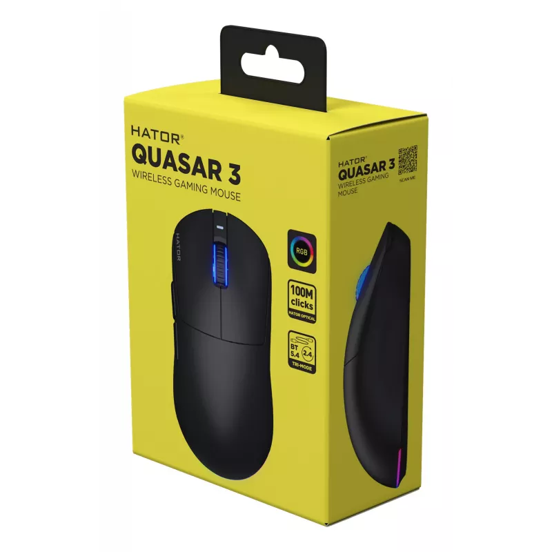 Mouse gaming HATOR Quasar 3 Wireless ambidestro RF Wireless + Bluetooth + USB Type-A ottico 12000 DPI
