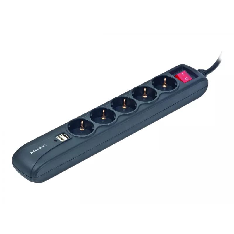 Prolunga cavo alimentazione 1,5m/5 uscite +2USB SPG5-U2-5 Gembird