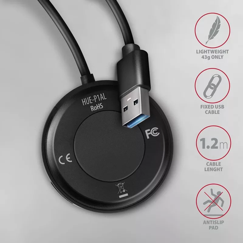 Hub AXAGON HUE-P1AL 4 porte USB 3.2 Gen 1 ROTONDO