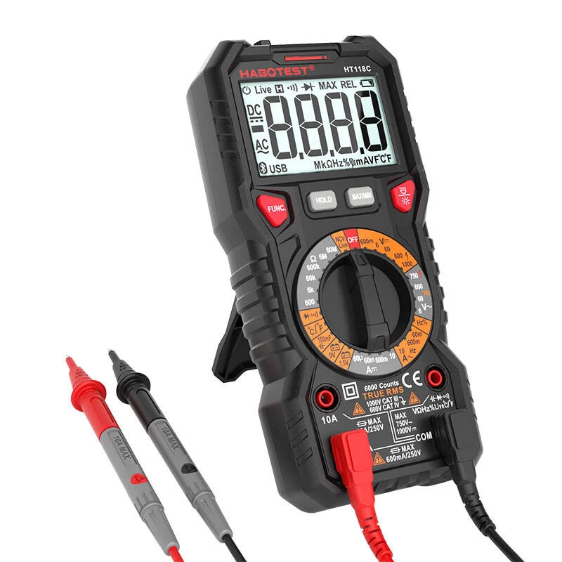Multimetro digitale con torcia Habotest HT118C, True RMS, NCV, test batterie