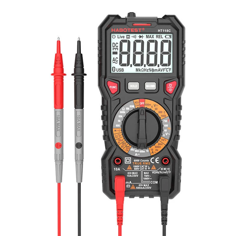 Multimetro digitale con torcia Habotest HT118C, True RMS, NCV, test batterie
