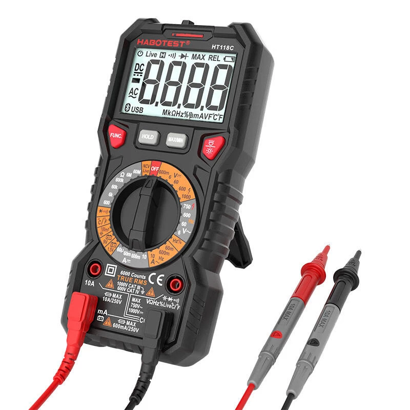 Multimetro digitale con torcia Habotest HT118C, True RMS, NCV, test batterie