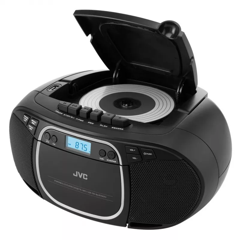 Lettore CD portatile JVC RC-E451B nero — CD/MP3, Bluetooth, FM 87,5–108 MHz, USB, AUX, 3,2 W RMS