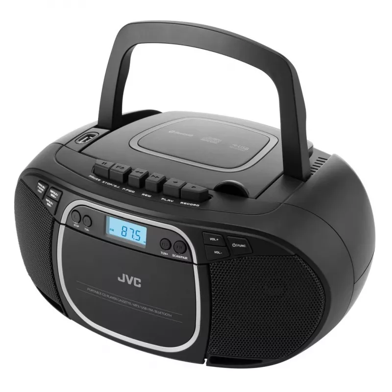 Lettore CD portatile JVC RC-E451B nero — CD/MP3, Bluetooth, FM 87,5–108 MHz, USB, AUX, 3,2 W RMS